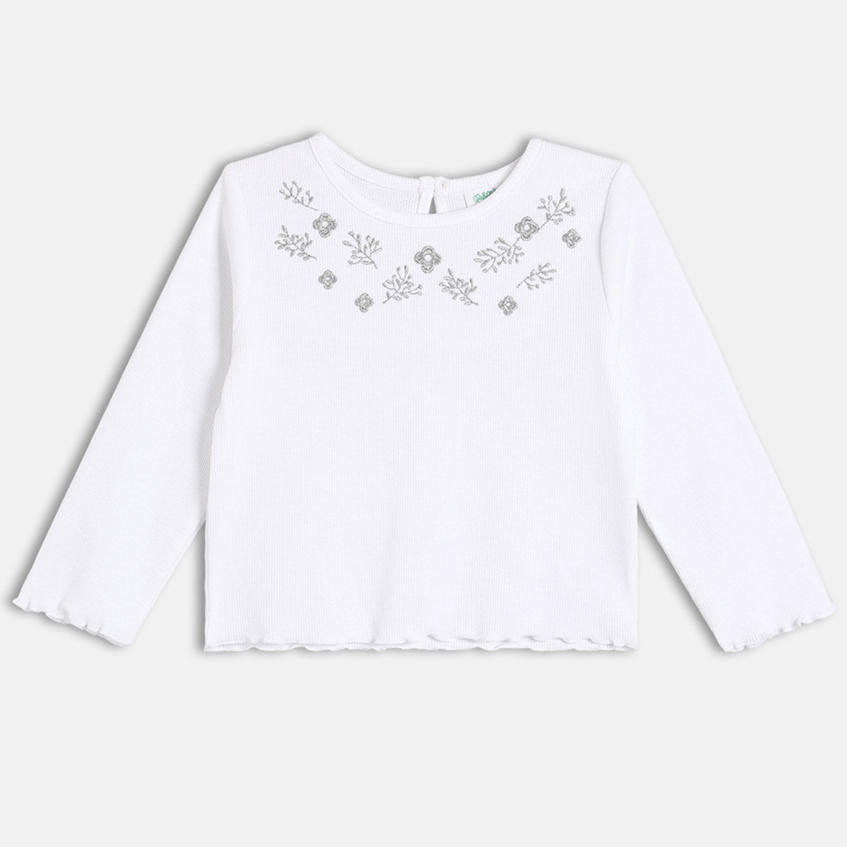 Girls Cotton Full Sleeve Floral Embroidered Clothing Set - White & Grey