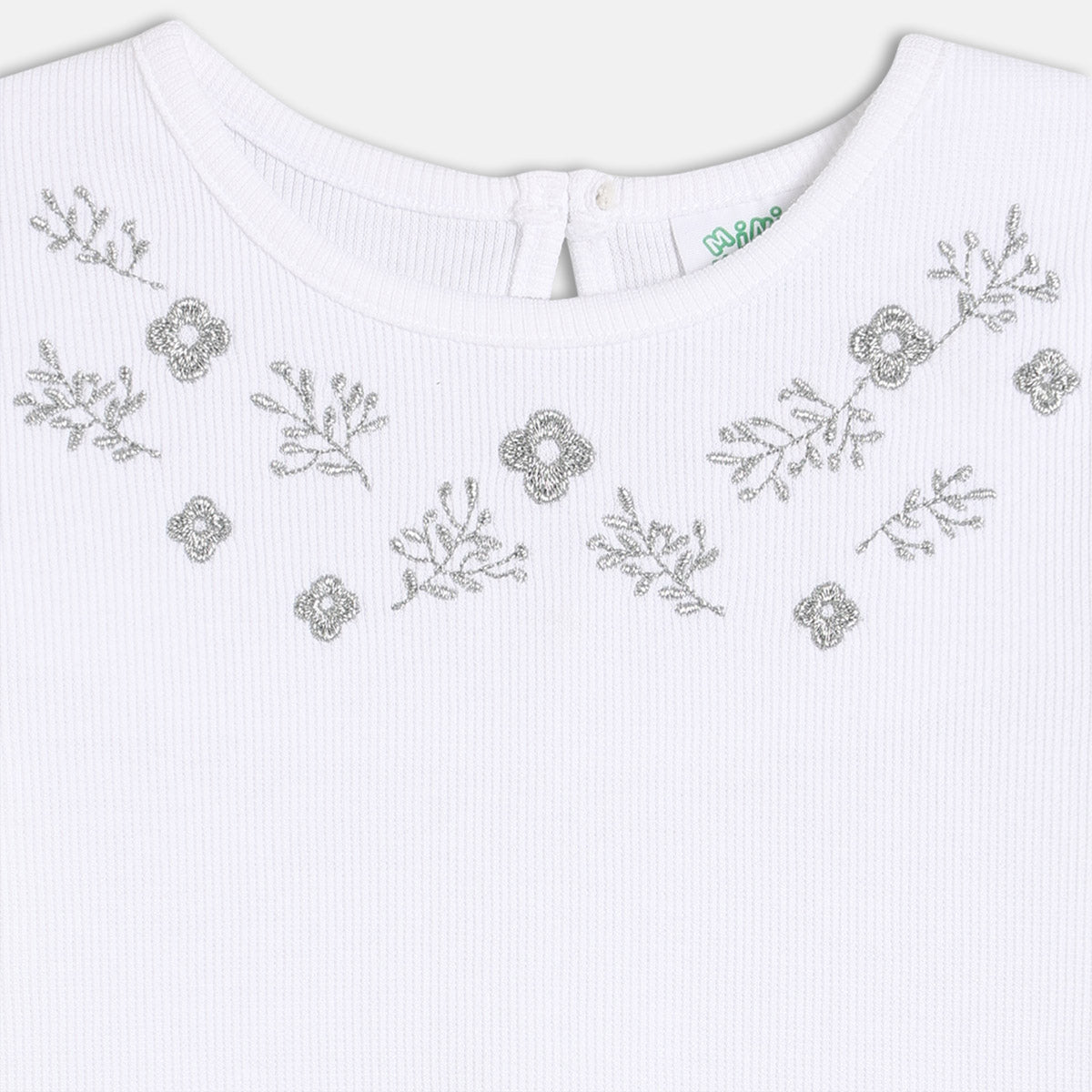 Girls Cotton Full Sleeve Floral Embroidered Clothing Set - White & Grey