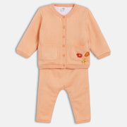 Girls Peach Front Open Full Sleeve Top And Bottom