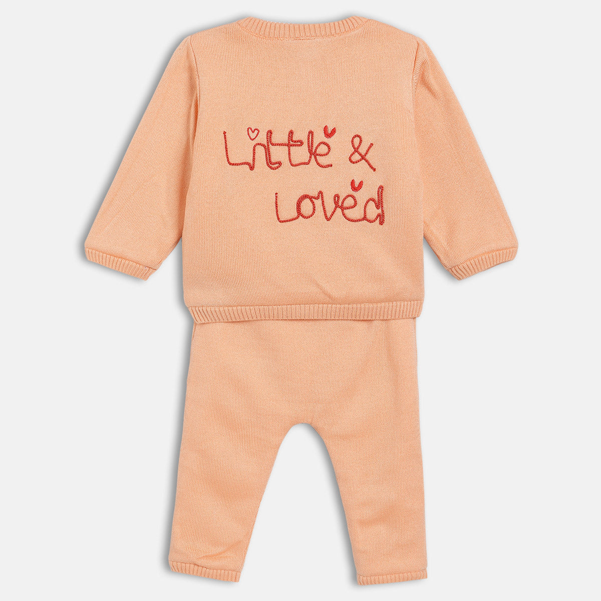 Girls Peach Front Open Full Sleeve Top And Bottom