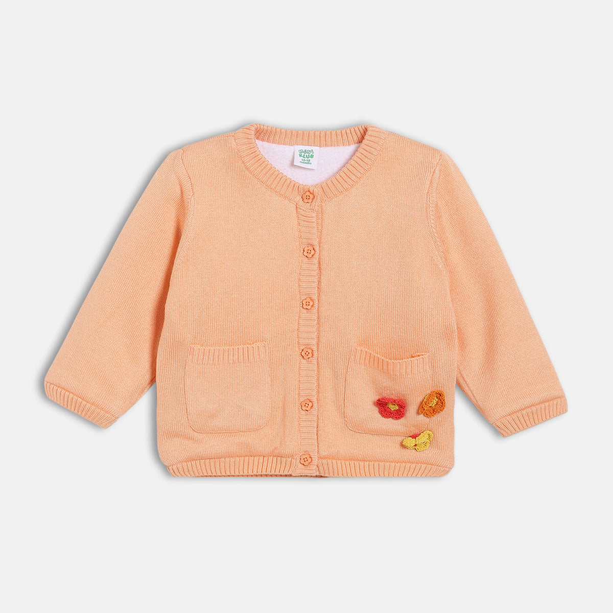 Girls Peach Front Open Full Sleeve Top And Bottom