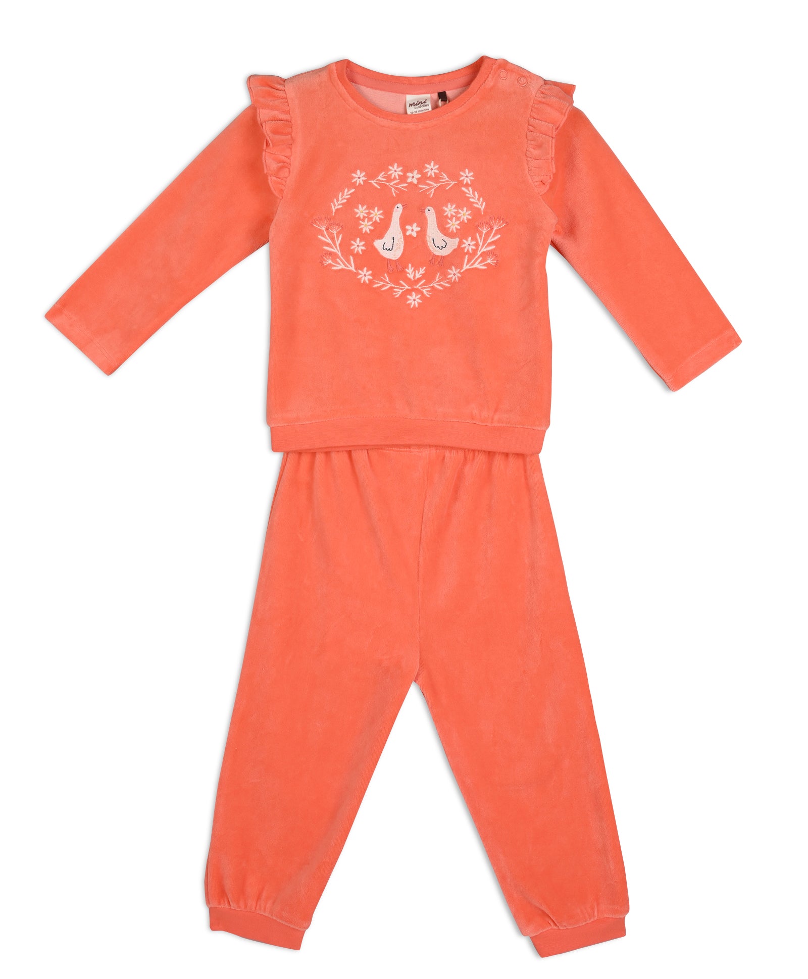 Baby Girls Floral  Embroidered 2 piece Set, Peach