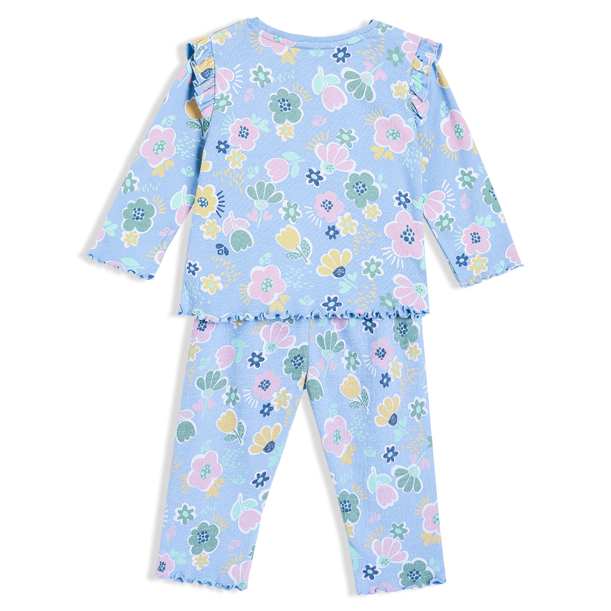 Girls Blue Round Neck Full Length Top And Bottom