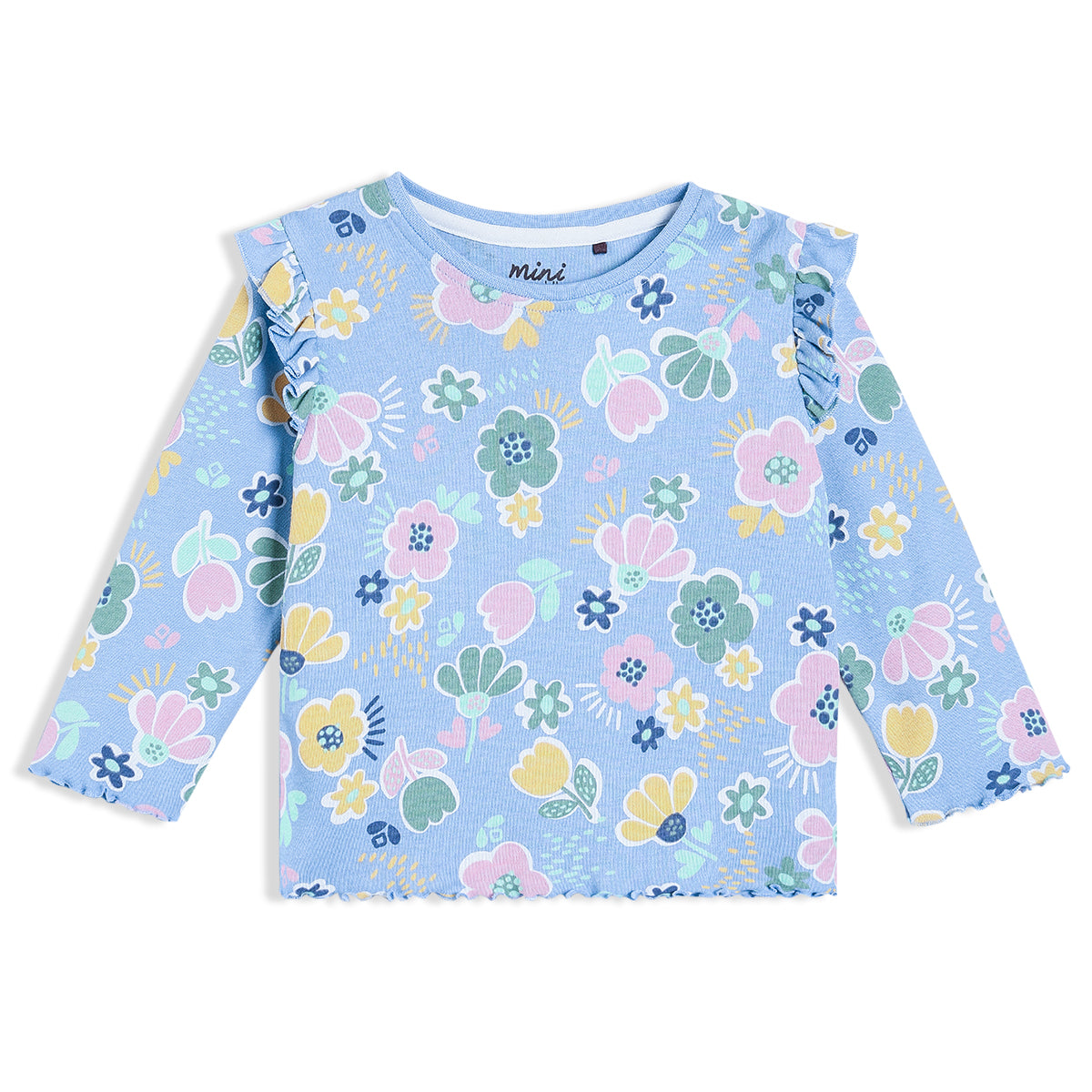 Girls Blue Round Neck Full Length Top And Bottom