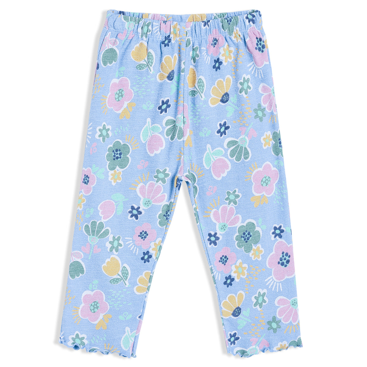 Girls Blue Round Neck Full Length Top And Bottom