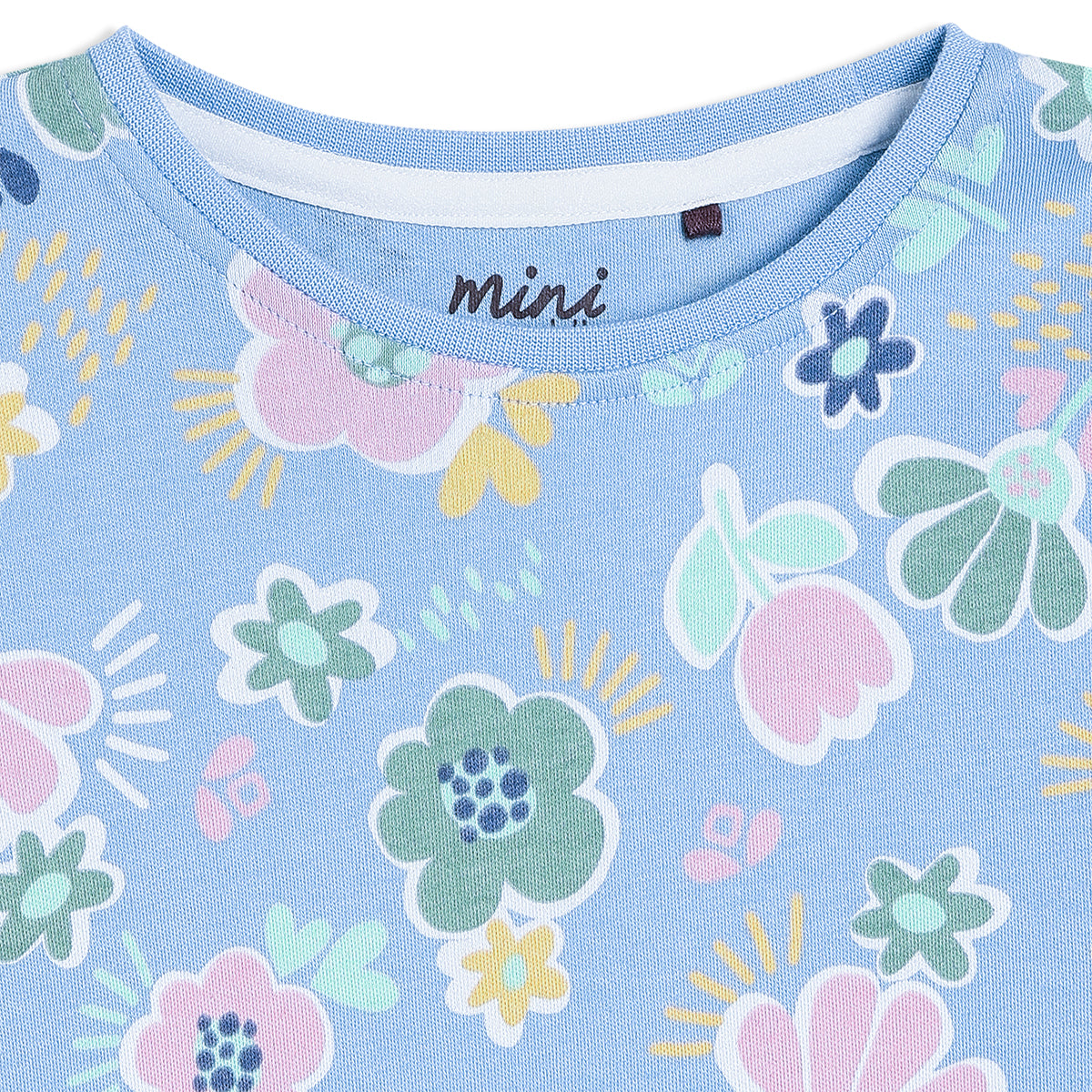 Girls Blue Round Neck Full Length Top And Bottom