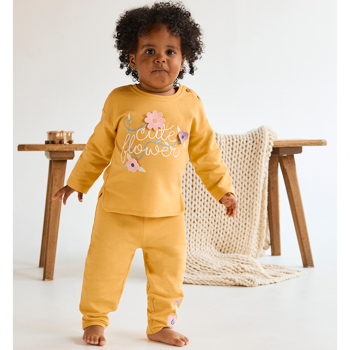 Girls Yellow Round Neck Full Length Top And Bottom