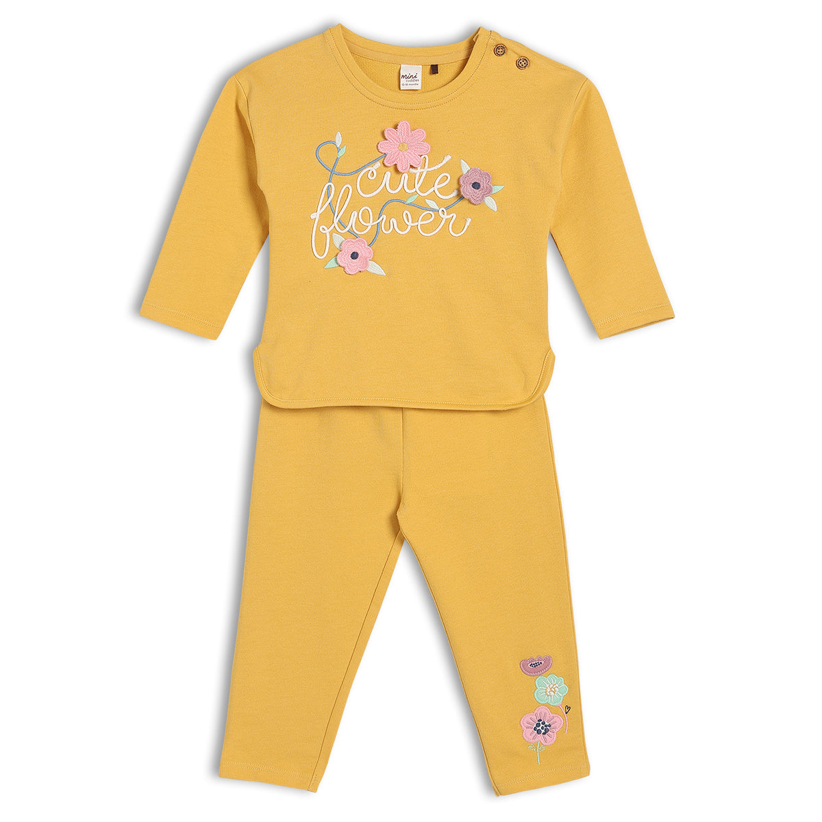 Girls Yellow Round Neck Full Length Top And Bottom