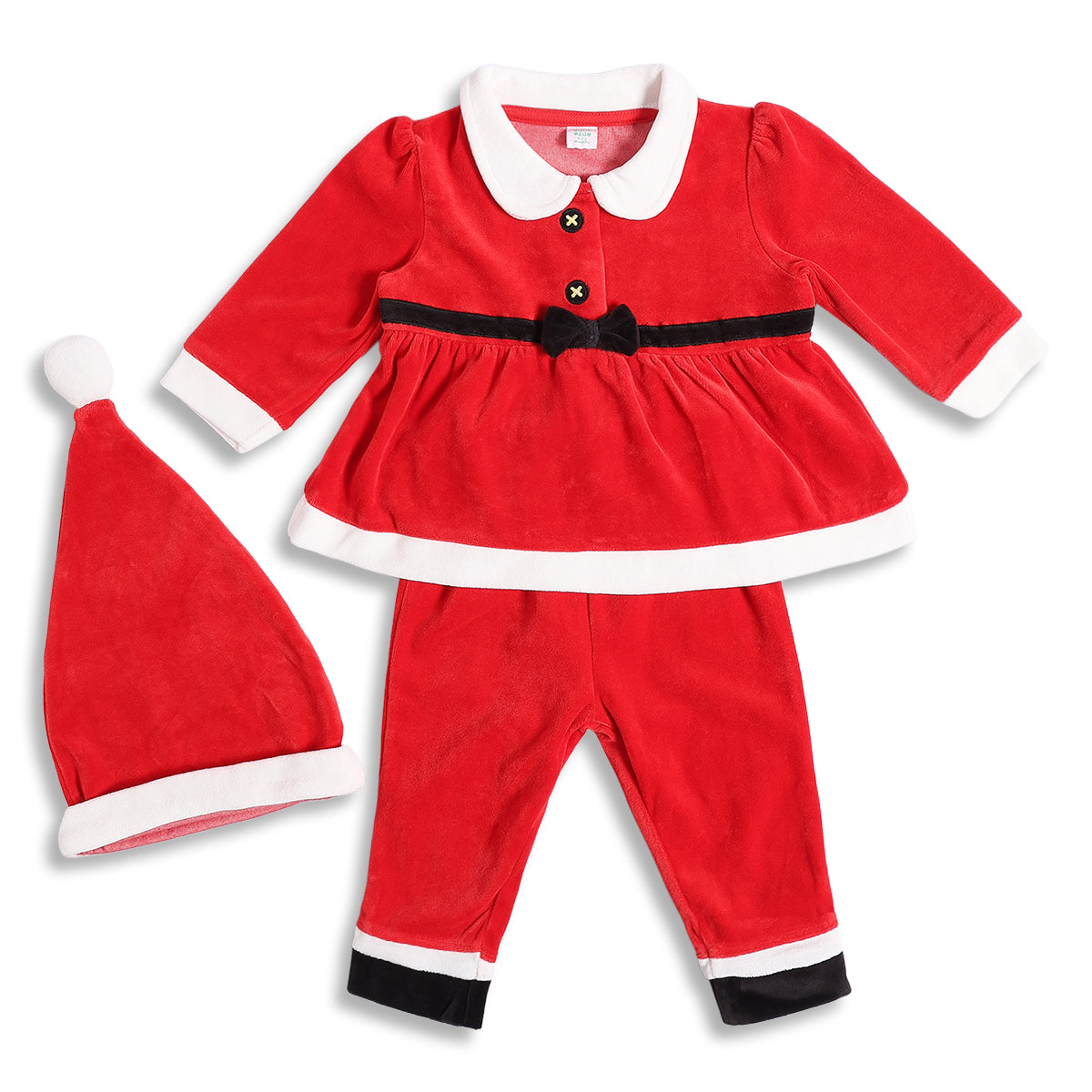 Baby Girls Red Velvet Christmas Clothing Set with Cap 3 Piece Regular Fit Winter Wear Set