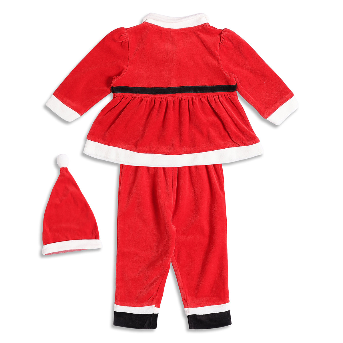 Baby Girls Red Velvet Christmas Clothing Set with Cap 3 Piece Regular Fit Winter Wear Set