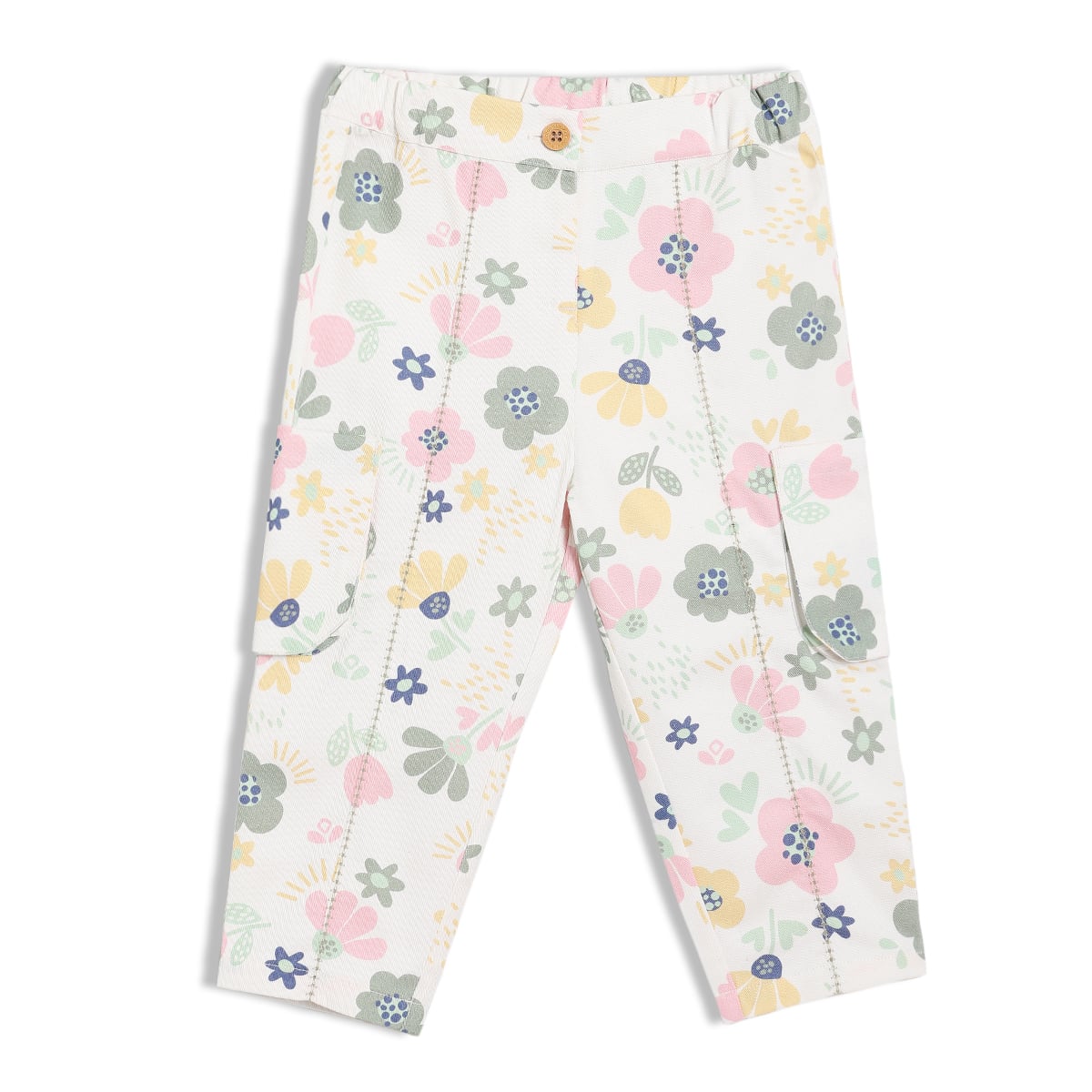 Baby Girls Cardigan, Top & Floral Pant Everyday Outfit Bundle - Mustard, Cream & Pink