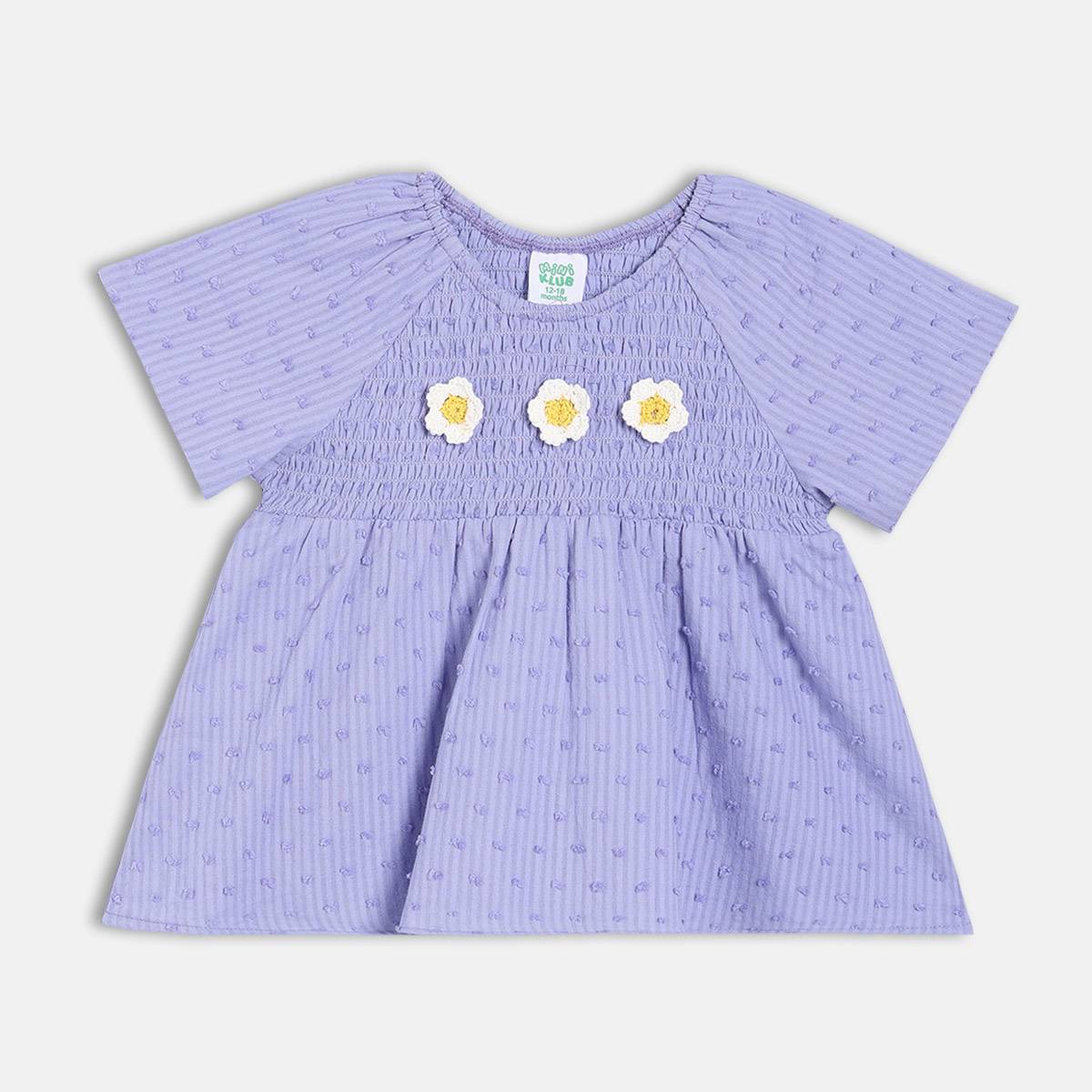 Girls Cotton Half Sleeves Floral Embroidered Top - Purple