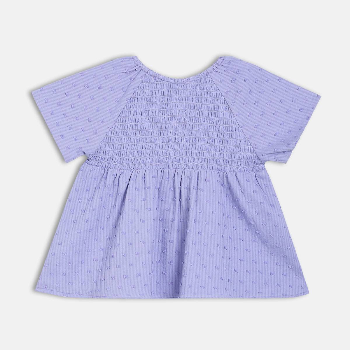 Girls Cotton Half Sleeves Floral Embroidered Top - Purple