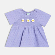 Girls Cotton Half Sleeves Floral Top - Purple