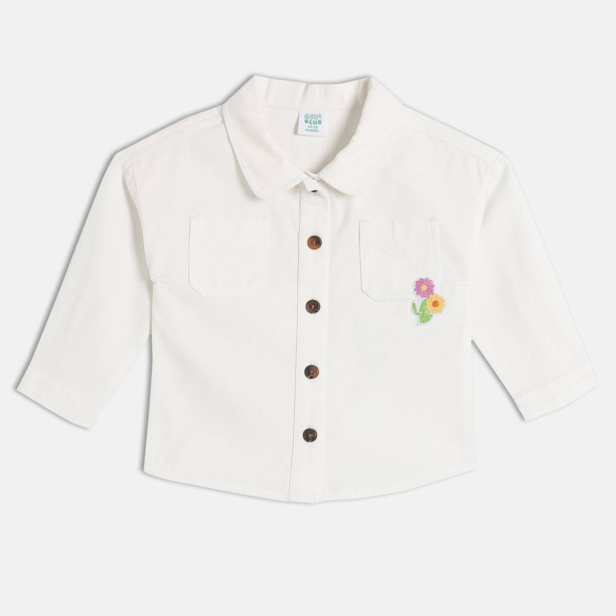 Girls Cotton Full Sleeves Floral Embroidered Top - White