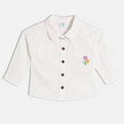 Girls Cotton Full Sleeves Floral Embroidered Top - White