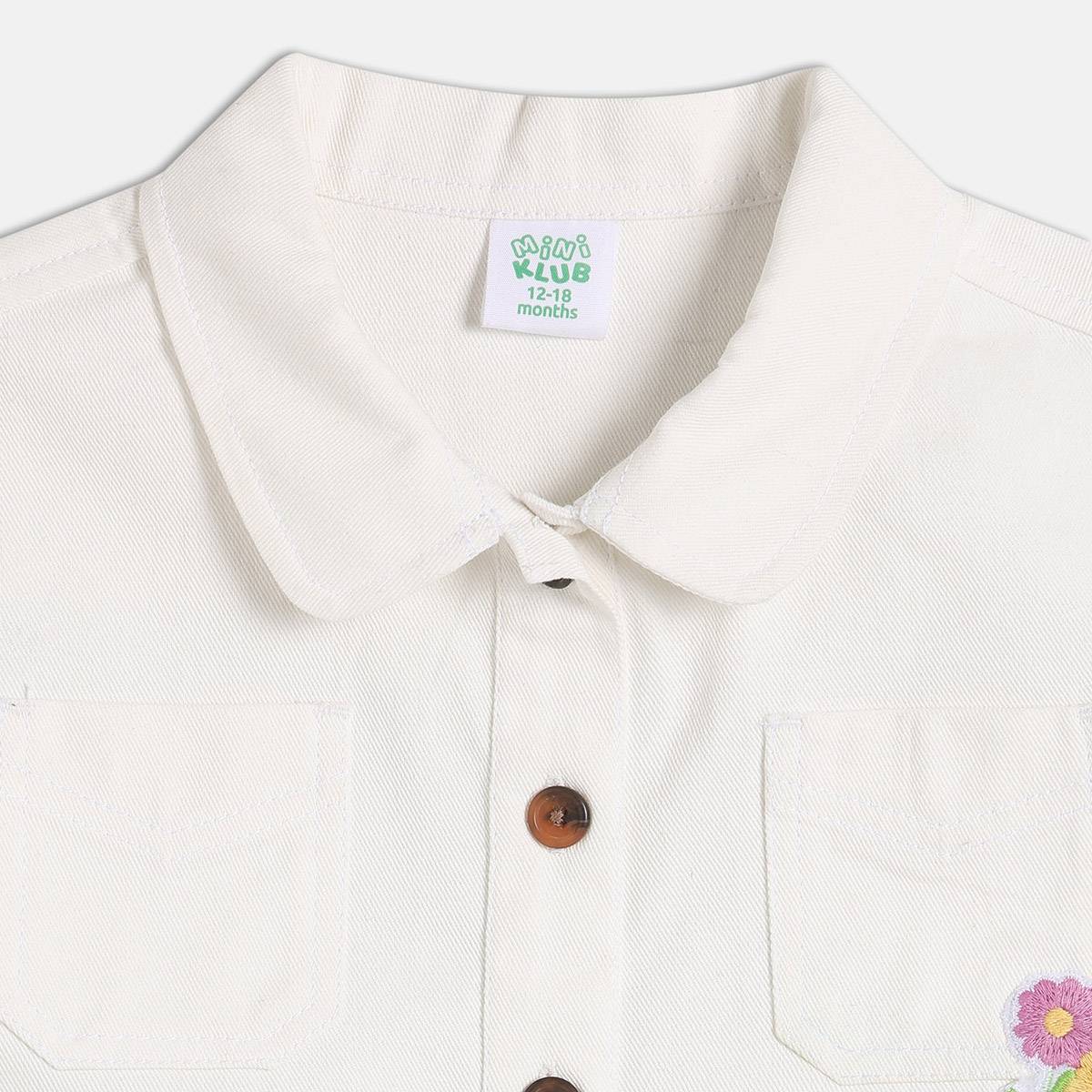 Girls Cotton Full Sleeves Floral Embroidered Top - White