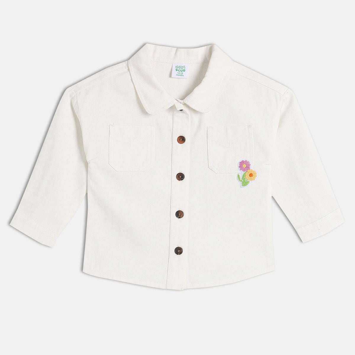 Girls White Collar Full Sleeve Woven Top