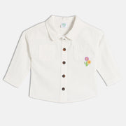 Girls White Collar Full Sleeve Woven Top