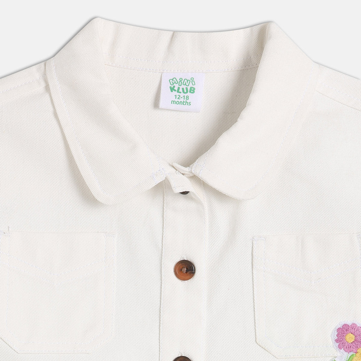 Girls White Collar Full Sleeve Woven Top