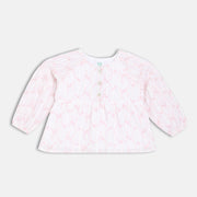 Girls Cotton Full Sleeves Floral Printed Top - White