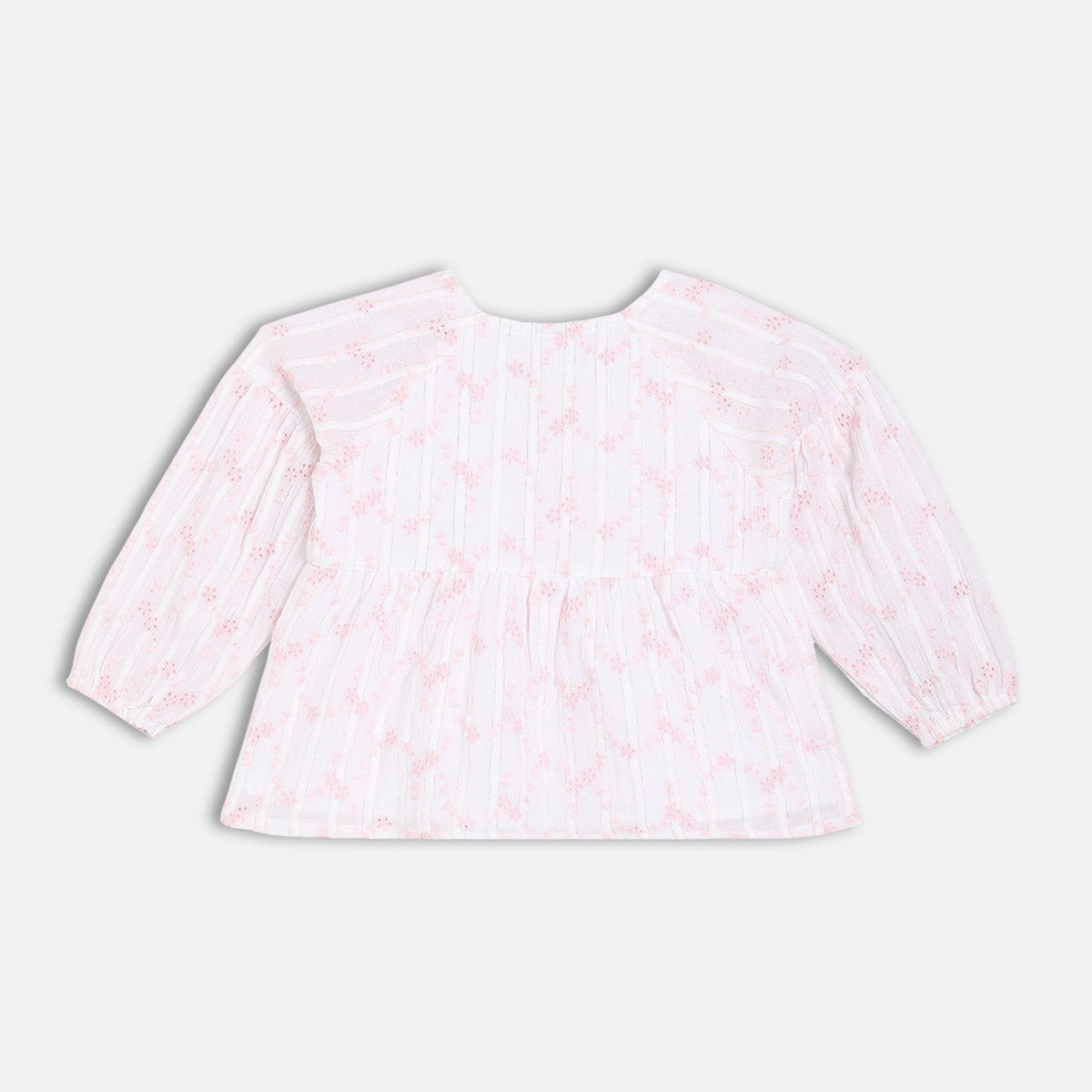 Girls Cotton Full Sleeves Floral Printed Top - White