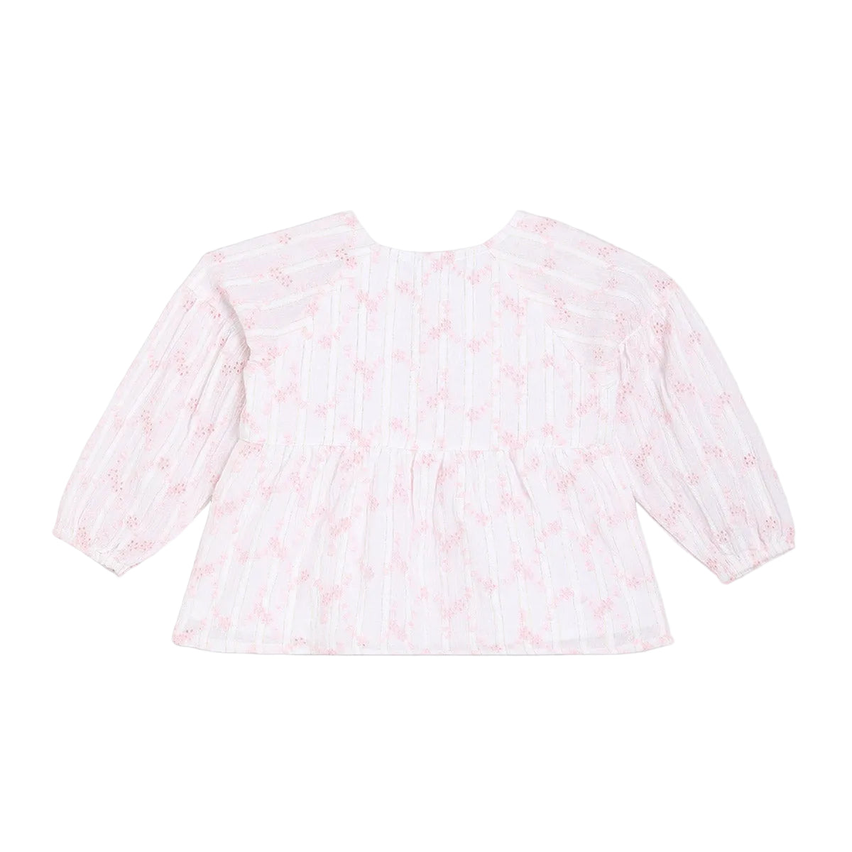 Girls Cotton Full Sleeves Floral Embroidered Top, Pink
