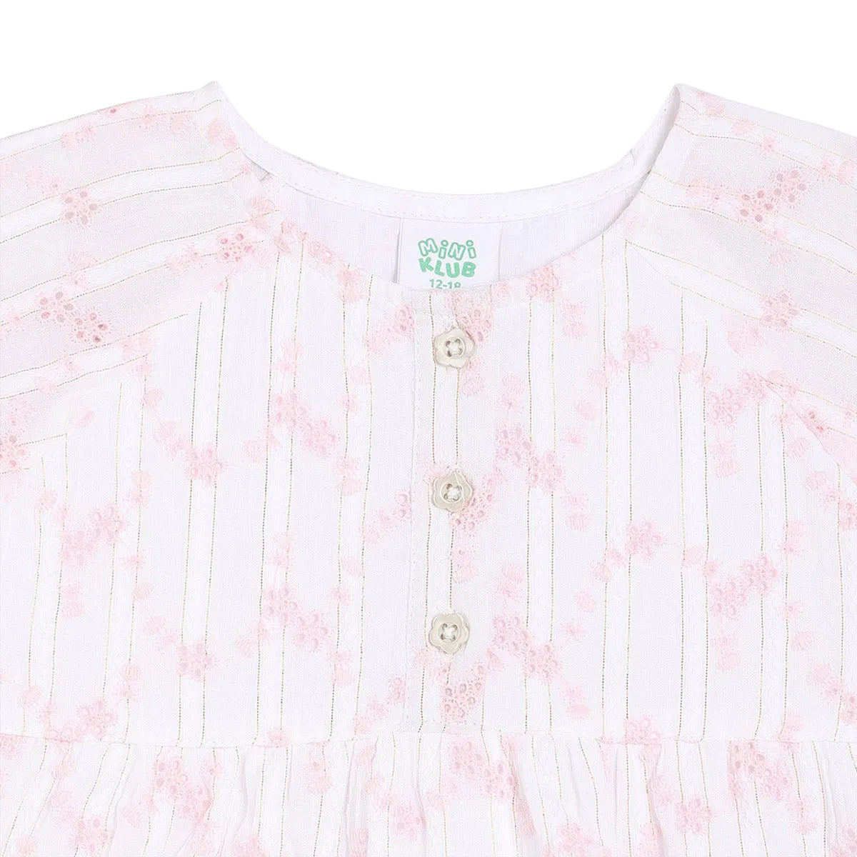 Girls Cotton Full Sleeves Floral Embroidered Top, Pink