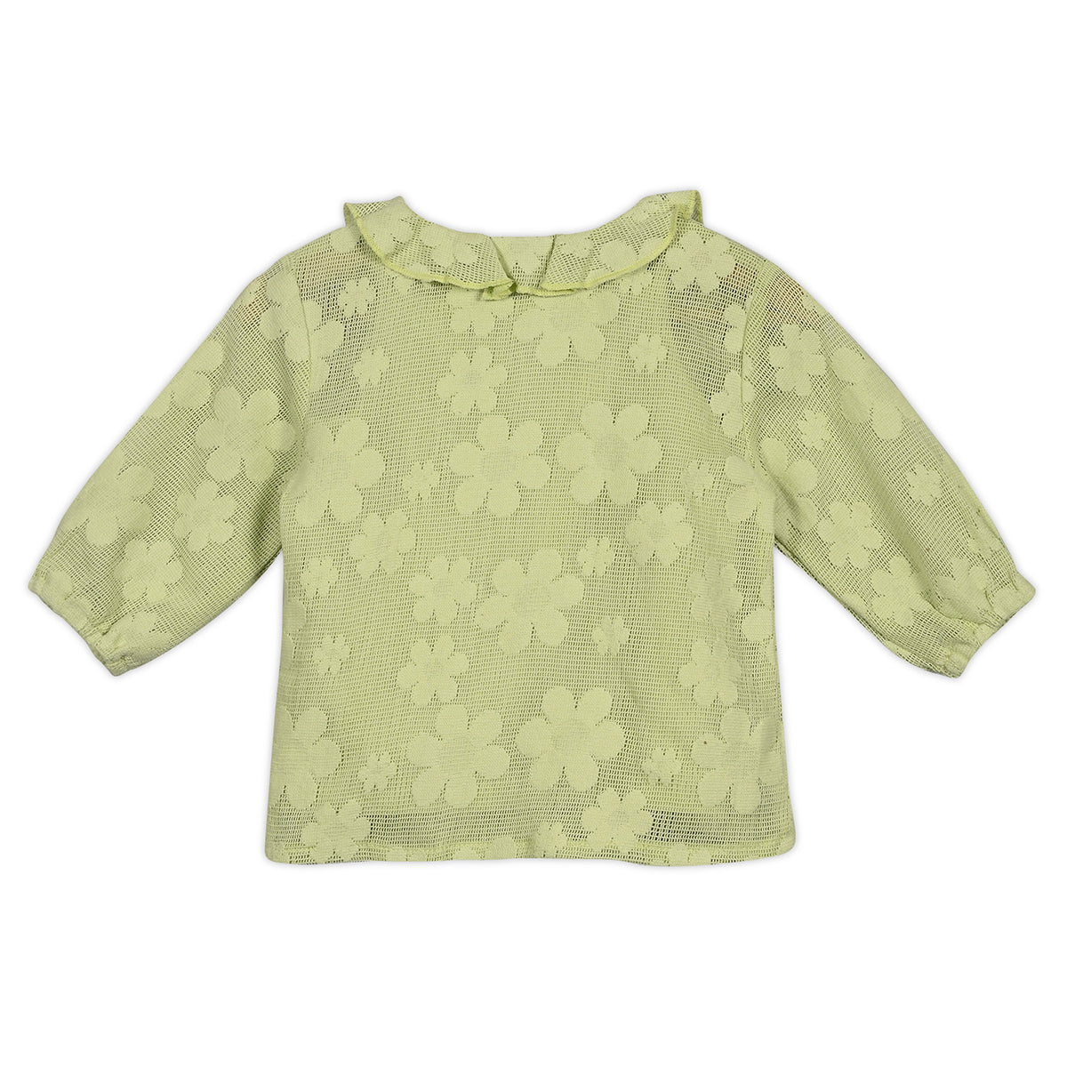 Girls Full Sleeves Floral Embroidered Top - Green
