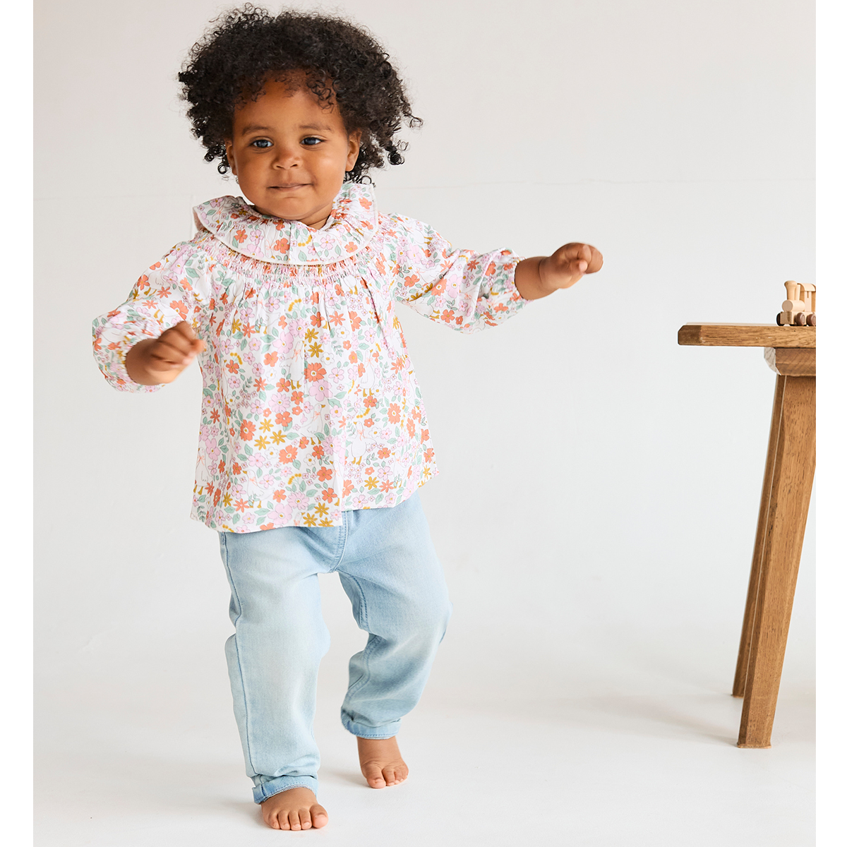 Baby Girls Floral Printed Woven Top, Multicolour