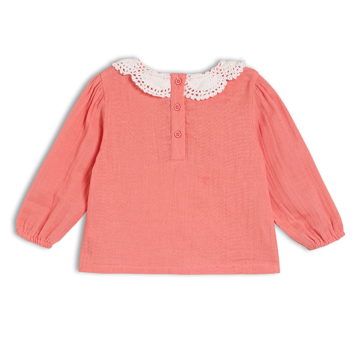 Girls Red Round Neck Full Sleeve Woven Top