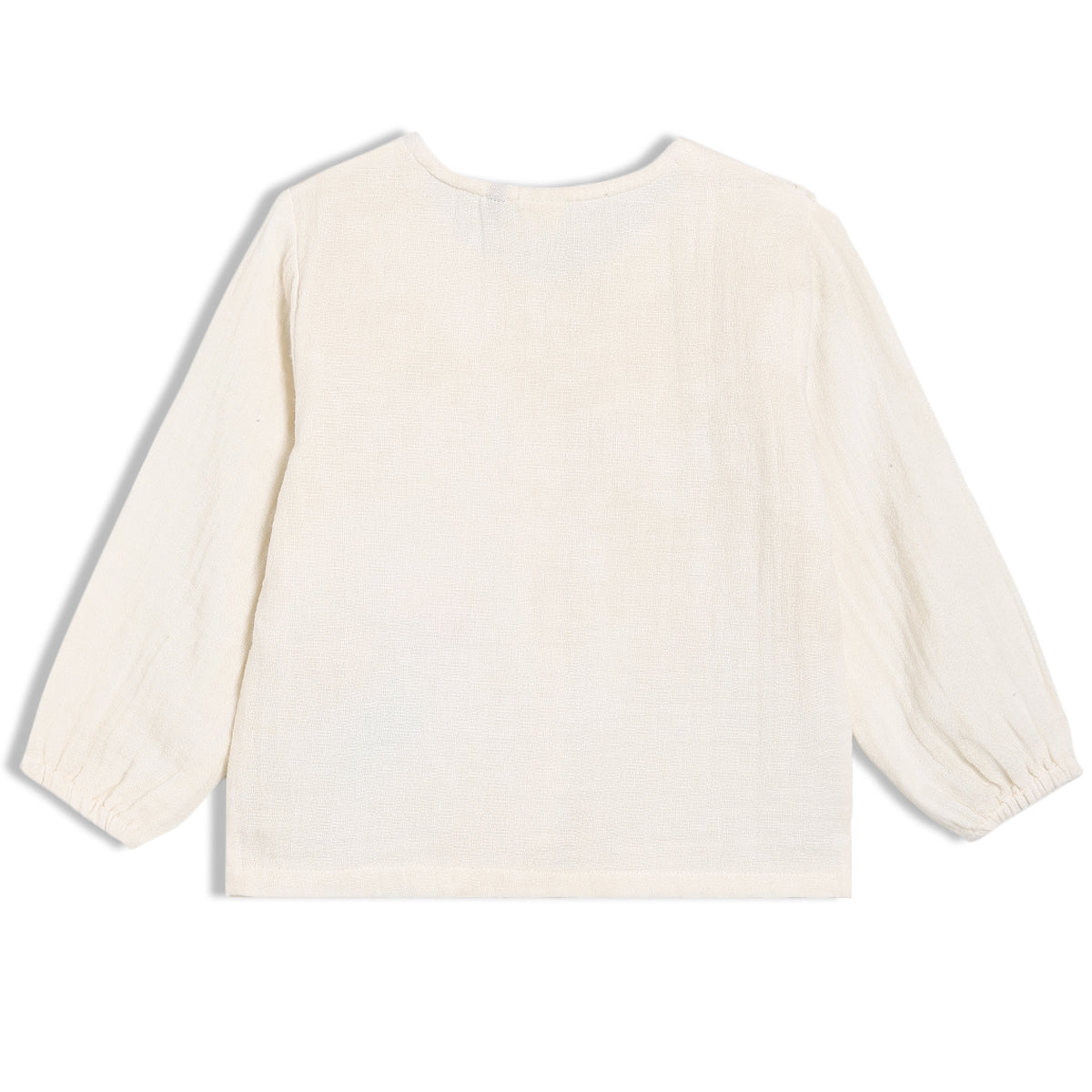 Girls White Round Neck Full Sleeve Woven Top