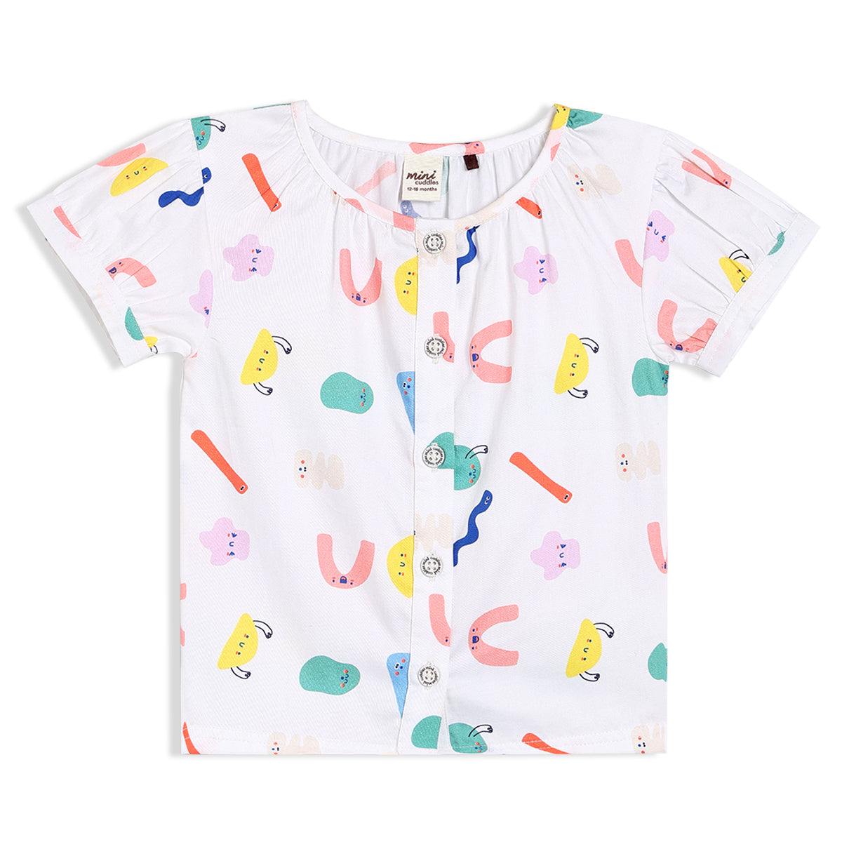 Girls White Round Neck Half Sleeve Woven Top