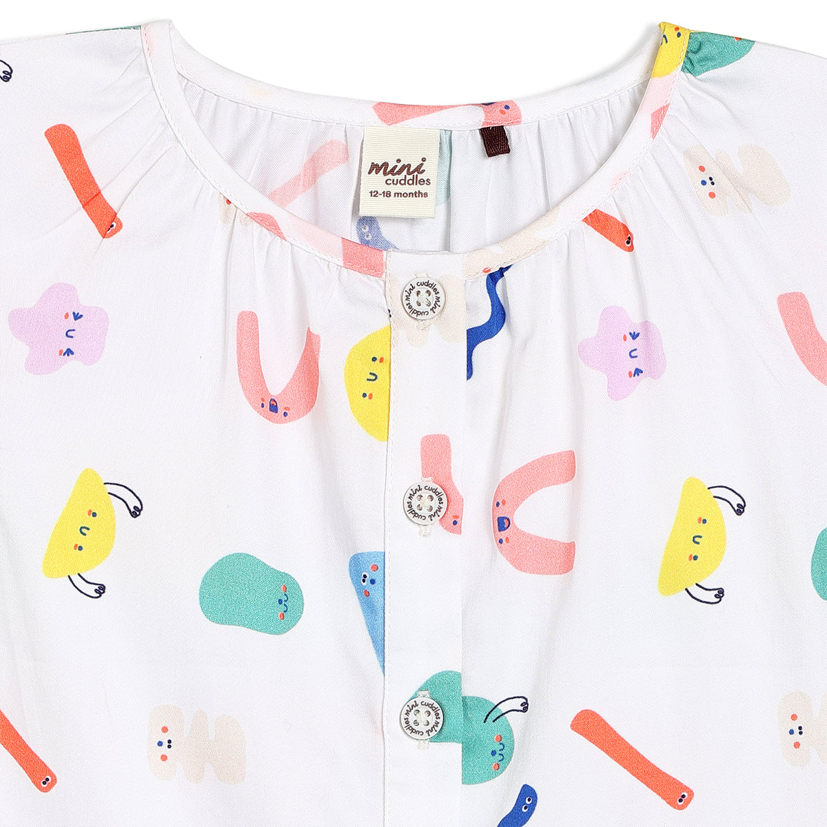 Girls White Round Neck Half Sleeve Woven Top