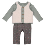 Baby Unisex Sprig Printed Dungaree 3 piece Set, Multicolour