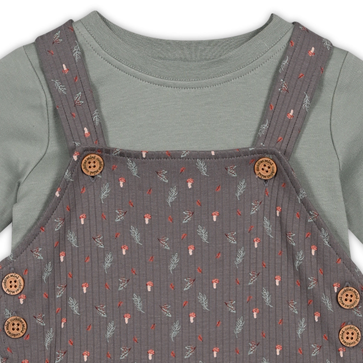 Baby Unisex Sprig Printed Dungaree 3 piece Set, Multicolour