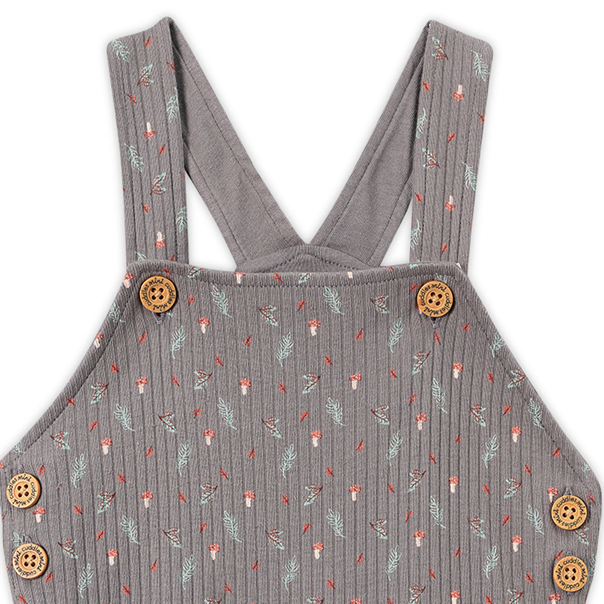 Baby Unisex Sprig Printed Dungaree 3 piece Set, Multicolour