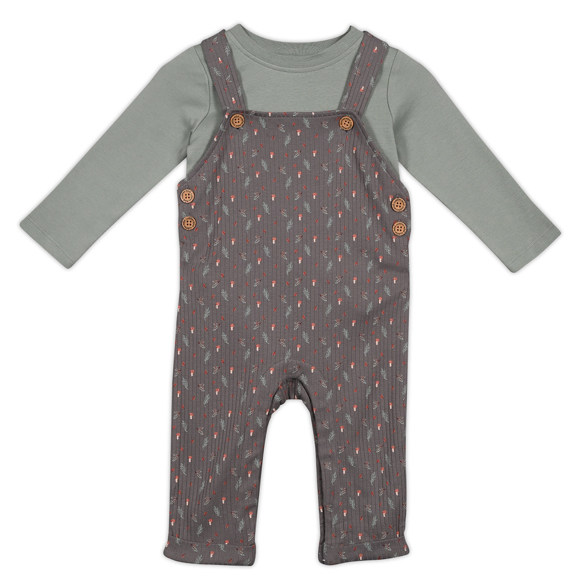 Baby Unisex Sprig Printed Dungaree 3 piece Set, Multicolour