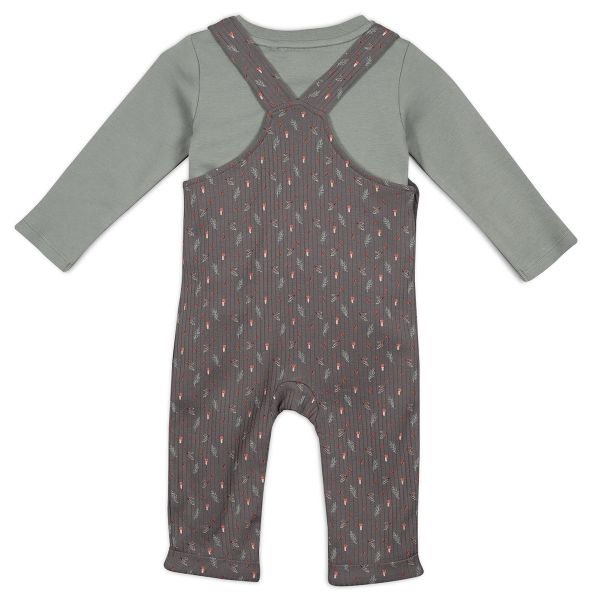 Baby Unisex Sprig Printed Dungaree 3 piece Set, Multicolour