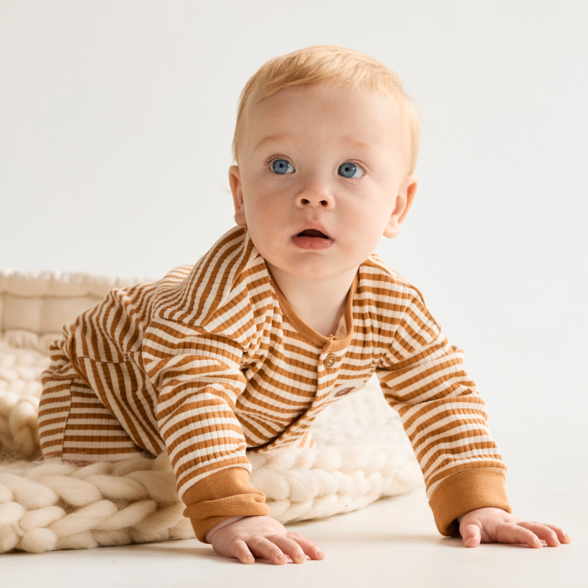 Baby Unisex Striped Romper, Brown