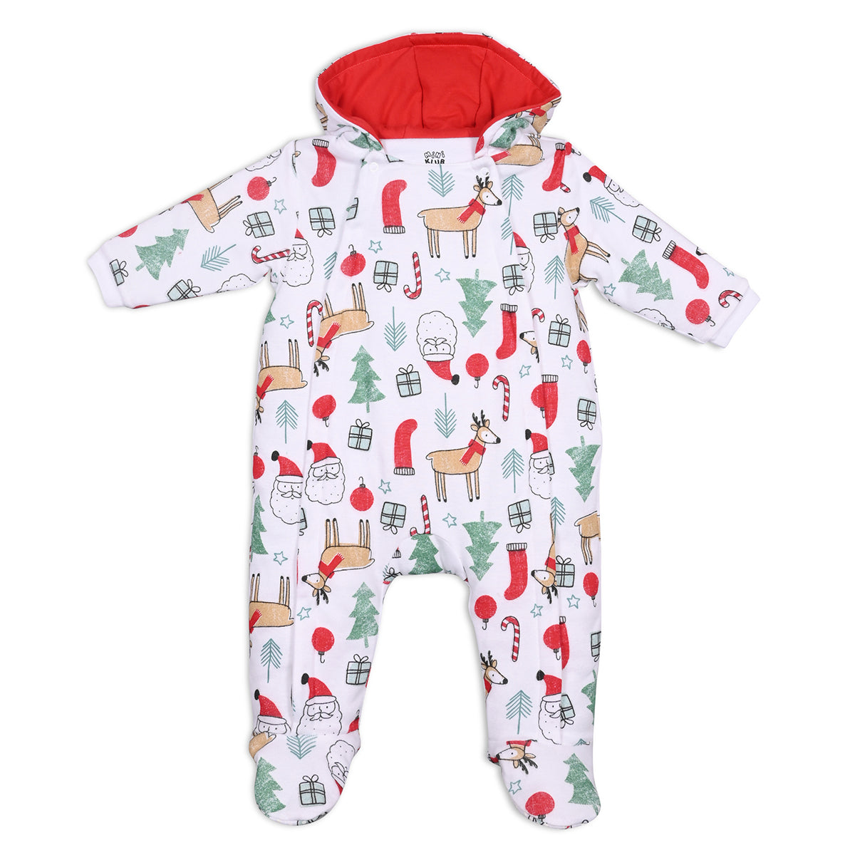 Boys Cotton Full Sleeves Novelty Printed Sleepsuit - White