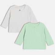 Unisex Cotton Pack Of 2 Full Sleeves Solid Tees - White & Mint Green