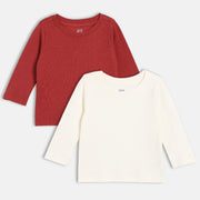 Unisex Cotton Pack Of 2 Full Sleeves Solid Tees - Maroon & Off White