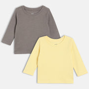 Unisex Cotton Pack Of 2 Full Sleeves Solid Tees - Grey & Yellow