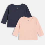 Unisex Cotton Pack Of 2 Full Sleeves Solid Tees - Pink & Navy Blue