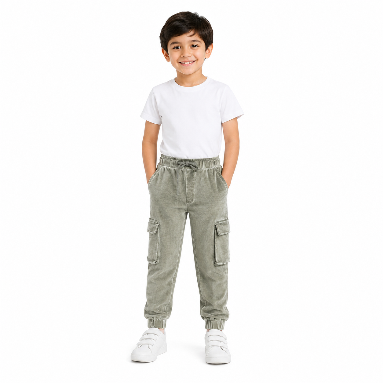 Boys Cotton Ankle Length Solid Joggers - Grey
