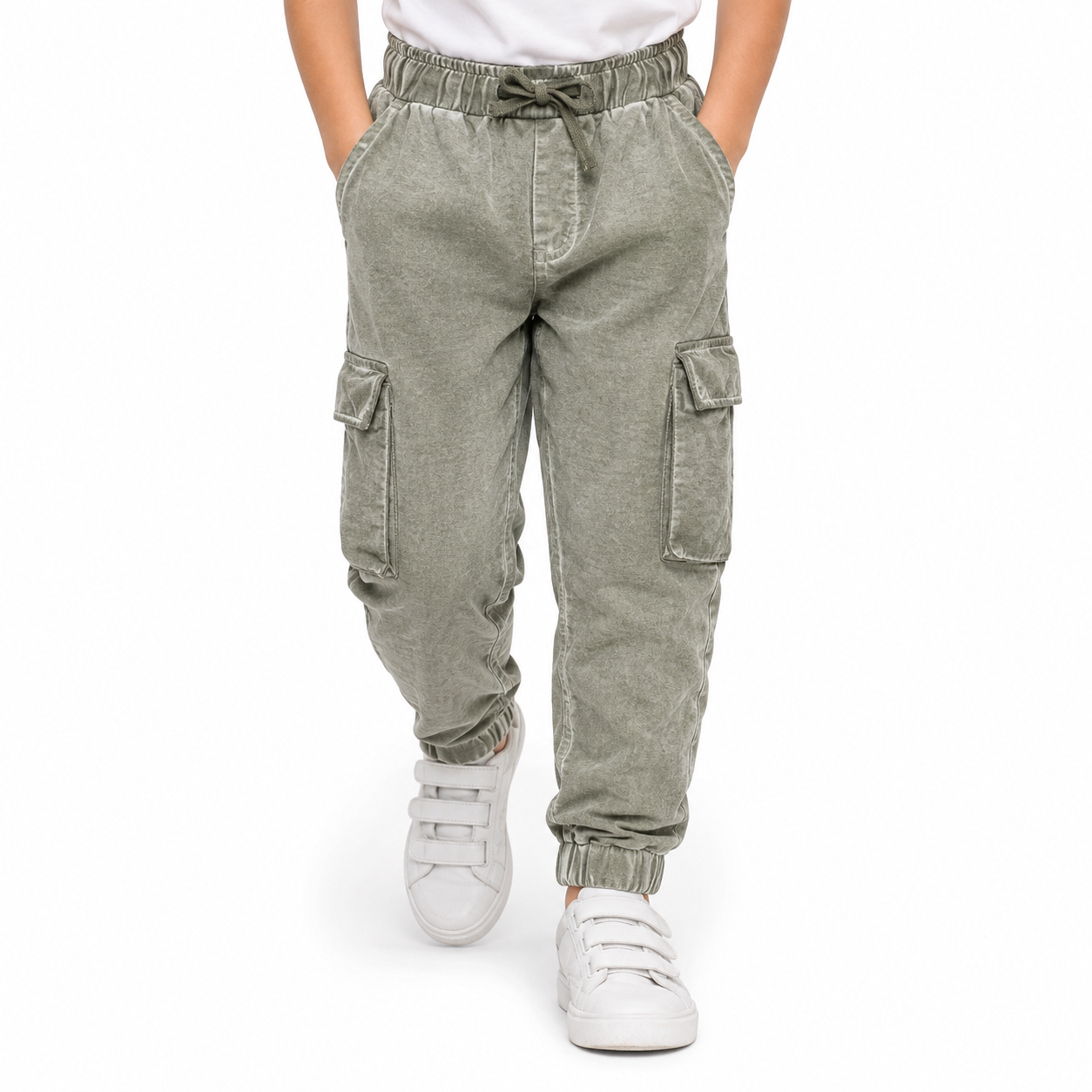 Boys Cotton Ankle Length Solid Joggers - Grey