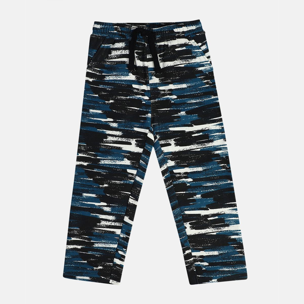 Boys Cotton Abstract Printed Knit Bottom - Navy Blue