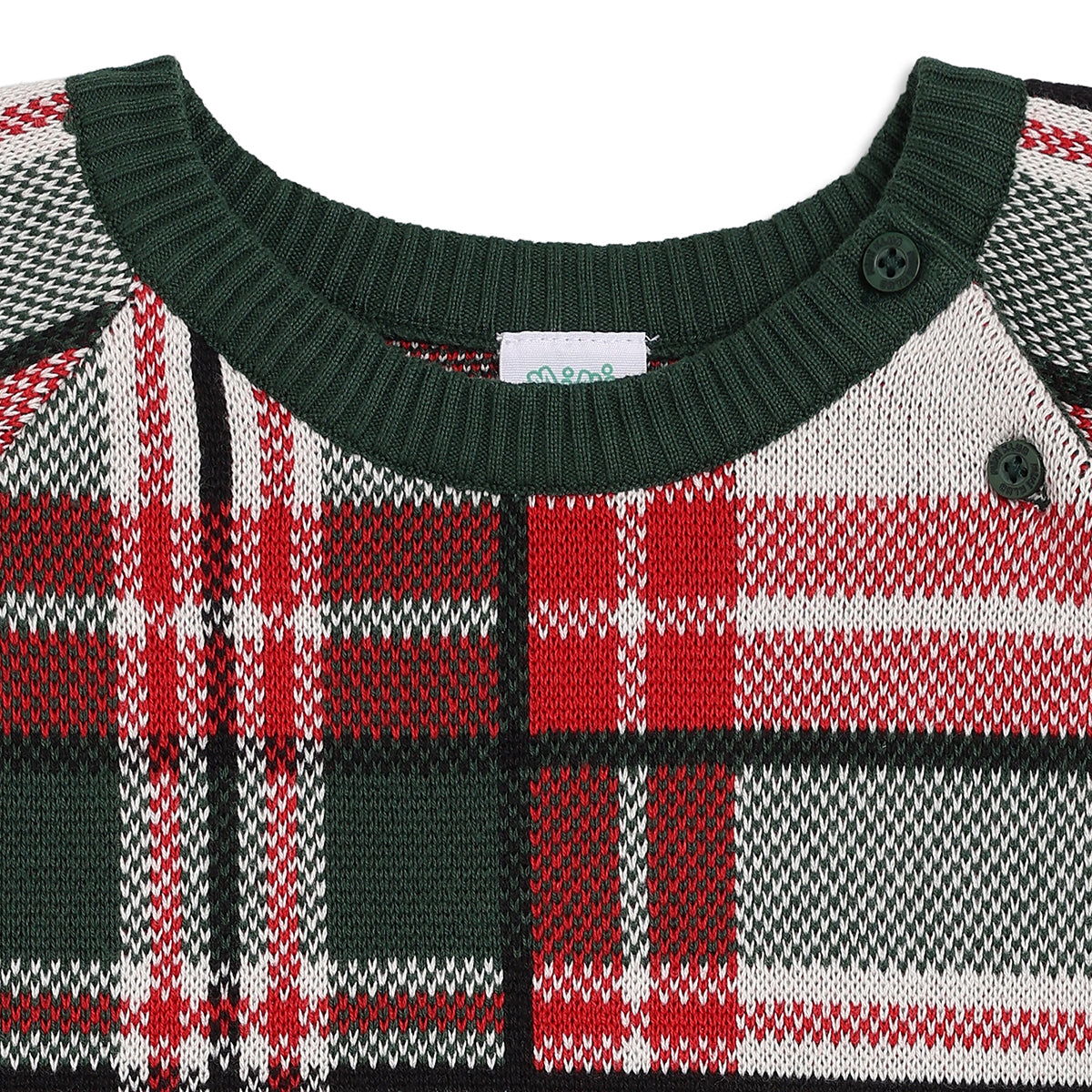 Baby Boys Red, Green and White Checked Sweater Regular Fit Winter Wear