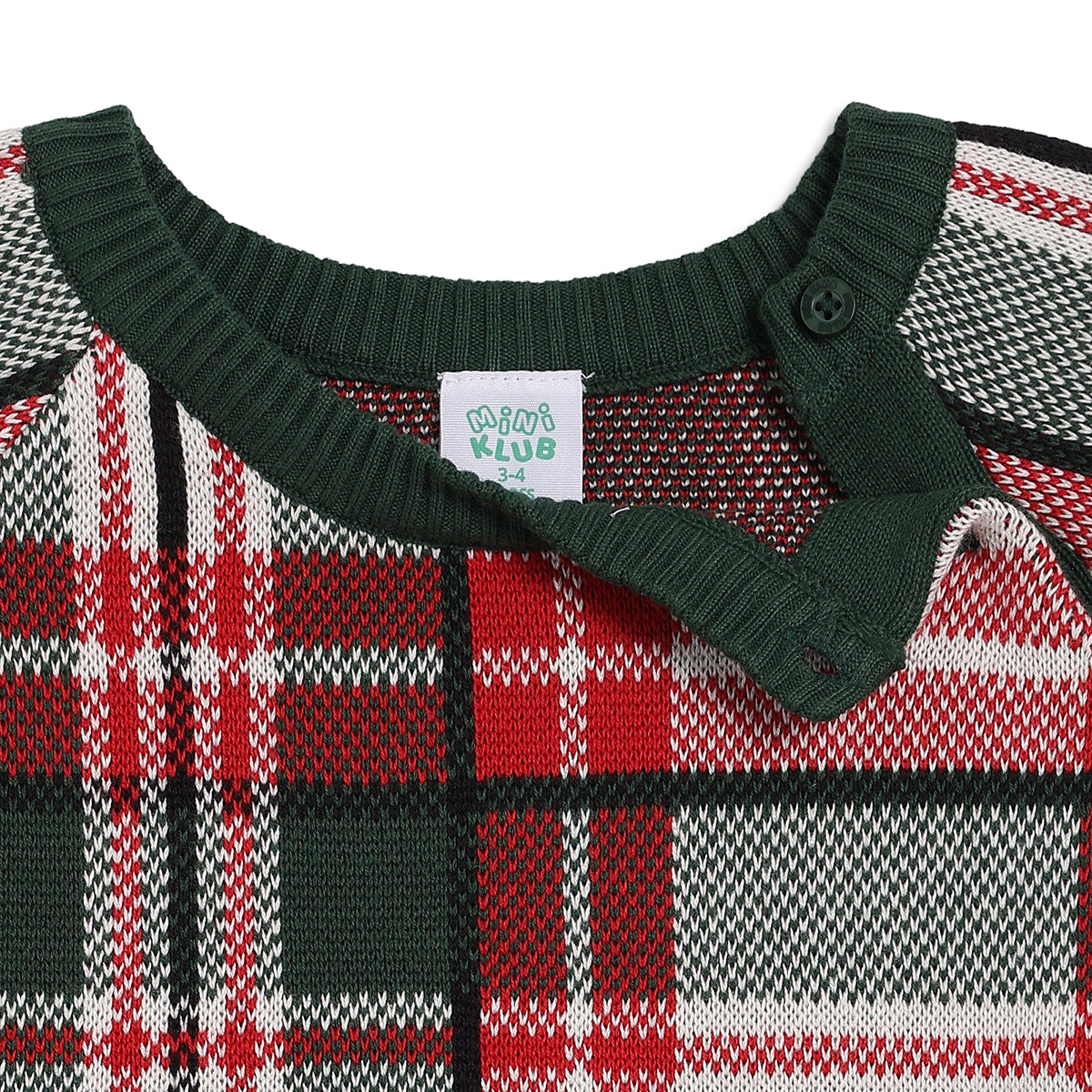 Baby Boys Red, Green and White Checked Sweater Regular Fit Winter Wear